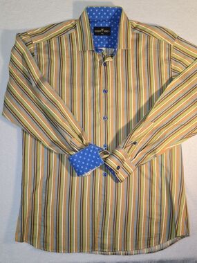 Bertigo Beautiful Men's Size L Stripe Pattern With Flip Cuffs Long Sleeve Shirt